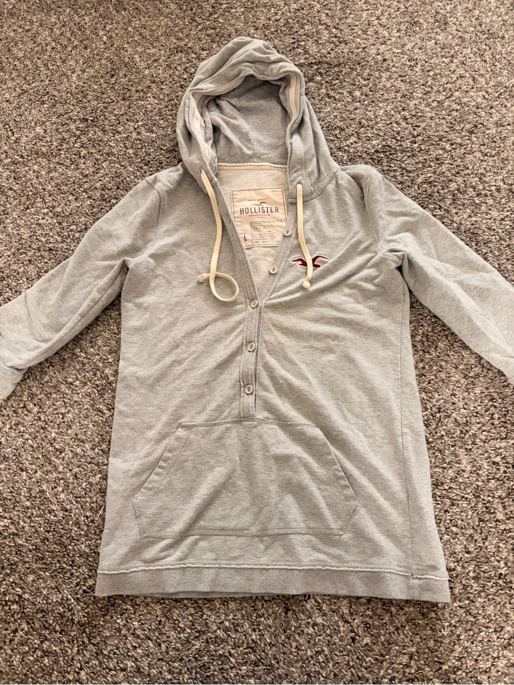 Hollister Light Gray Hooded Henley Tunic with Pocket